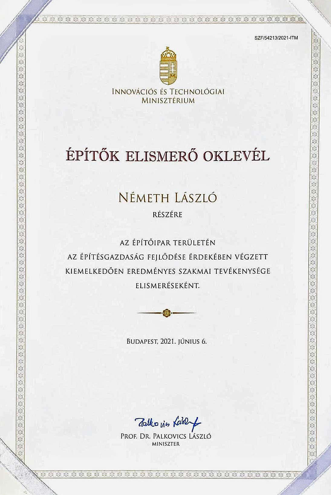 epitok-elismero-oklevel-2021-nemeth-laszlo-ensi